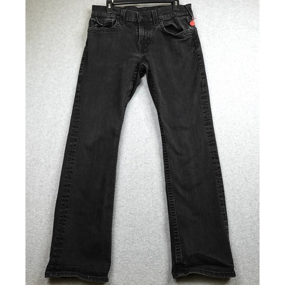True Religion Ricky Relaxed Straight Jeans Mens 32 Black Washed Denim